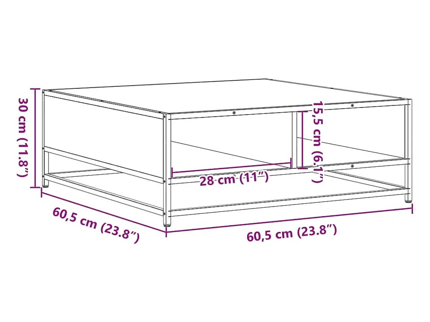 Mesa de centro madera y metal roble Sonoma 60,5x60,5x30 cm