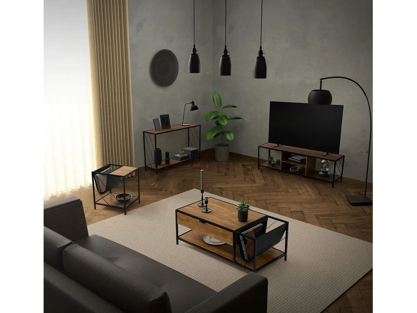 Mesa de centro marrón con estante mueble elegante auxiliar salón 120x33,5x75 cm