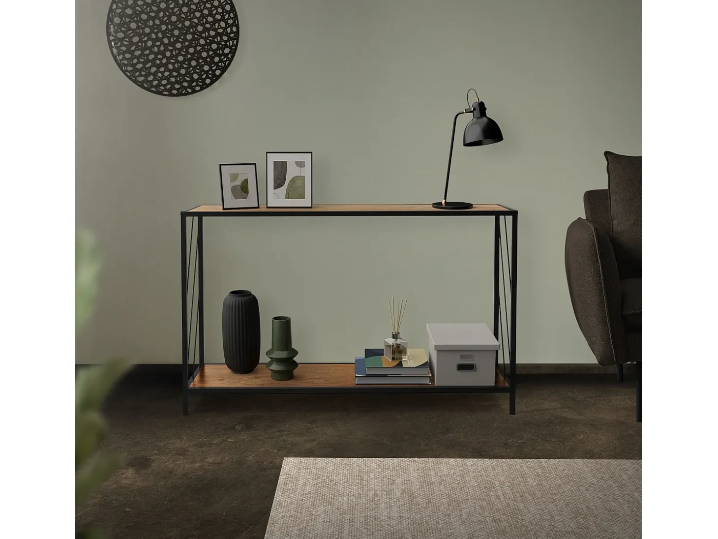 Mesa de centro marrón con estante mueble elegante auxiliar salón 120x33,5x75 cm