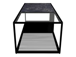Mesa de centro, mesa de centro de hierro forjado con cristal, gran espacio de almacenamiento.