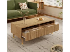 Mesa de centro moderna - 110 x 50 x 40 cm - con 2 cajones + LED - MDF - natural