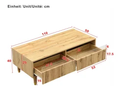 Mesa de centro moderna - 110 x 50 x 40 cm - con 2 cajones + LED - MDF - natural
