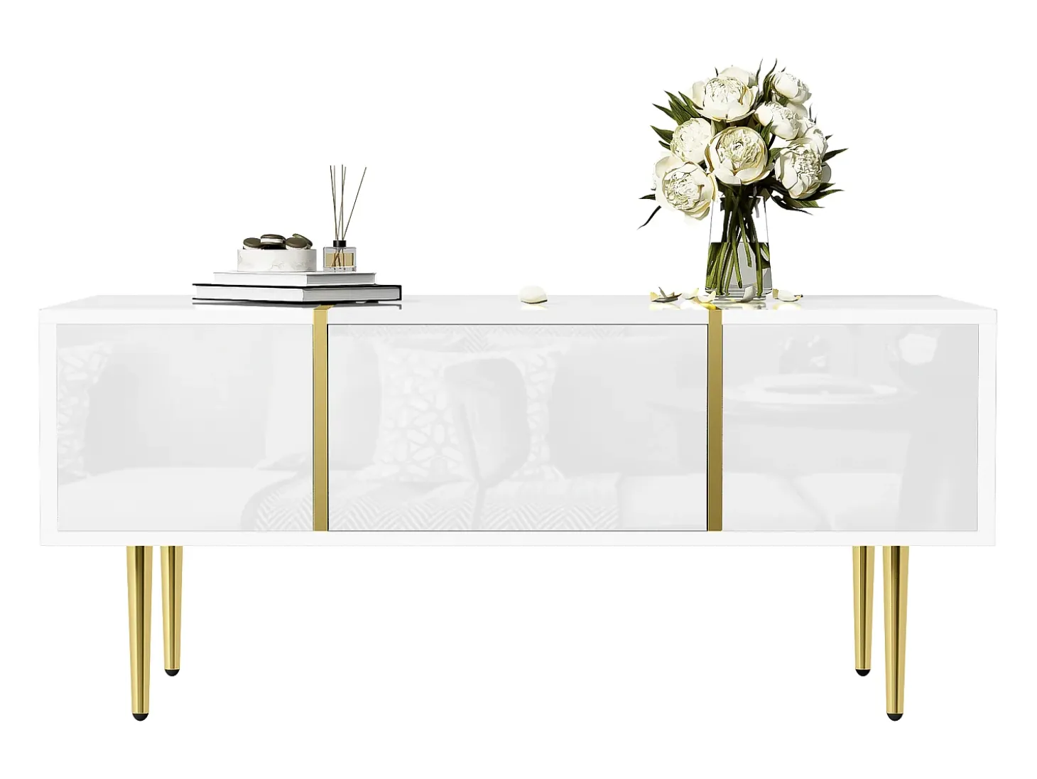 Mesa de centro moderna - 2 cajones - MDF - Blanco