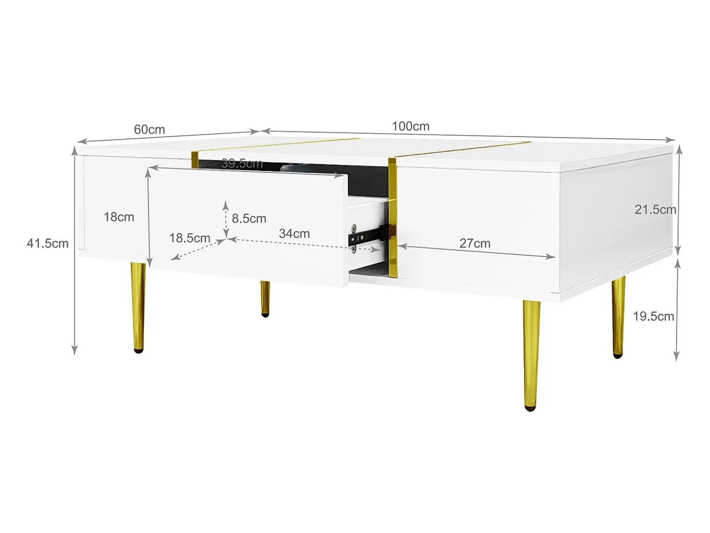 Mesa de centro moderna - 2 cajones - MDF - Blanco