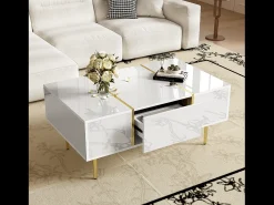 Mesa de centro moderna - 2 cajones - MDF - Blanco