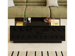 Mesa de centro moderna - 105 x 50 x 35 cm - con 2 cajones + LED - tablero de cristal - aglomerado - negro