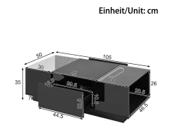 Mesa de centro moderna - 105 x 50 x 35 cm - con 2 cajones + LED - tablero de cristal - aglomerado - negro