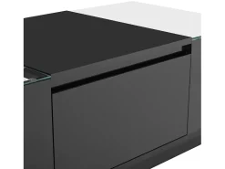 Mesa de centro moderna - 105 x 50 x 35 cm - con 2 cajones + LED - tablero de cristal - aglomerado - negro