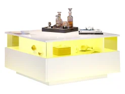 Mesa de centro moderna - con 2 cajones + compartimentos de cristal - Blanco