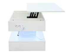 Mesa de centro moderna - Mesa de centro blanca con iluminación LED y toma de carga - elevación hidráulica