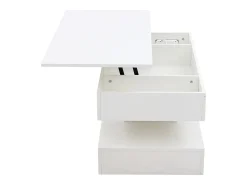 Mesa de centro moderna - Mesa de centro blanca con iluminación LED y toma de carga - elevación hidráulica