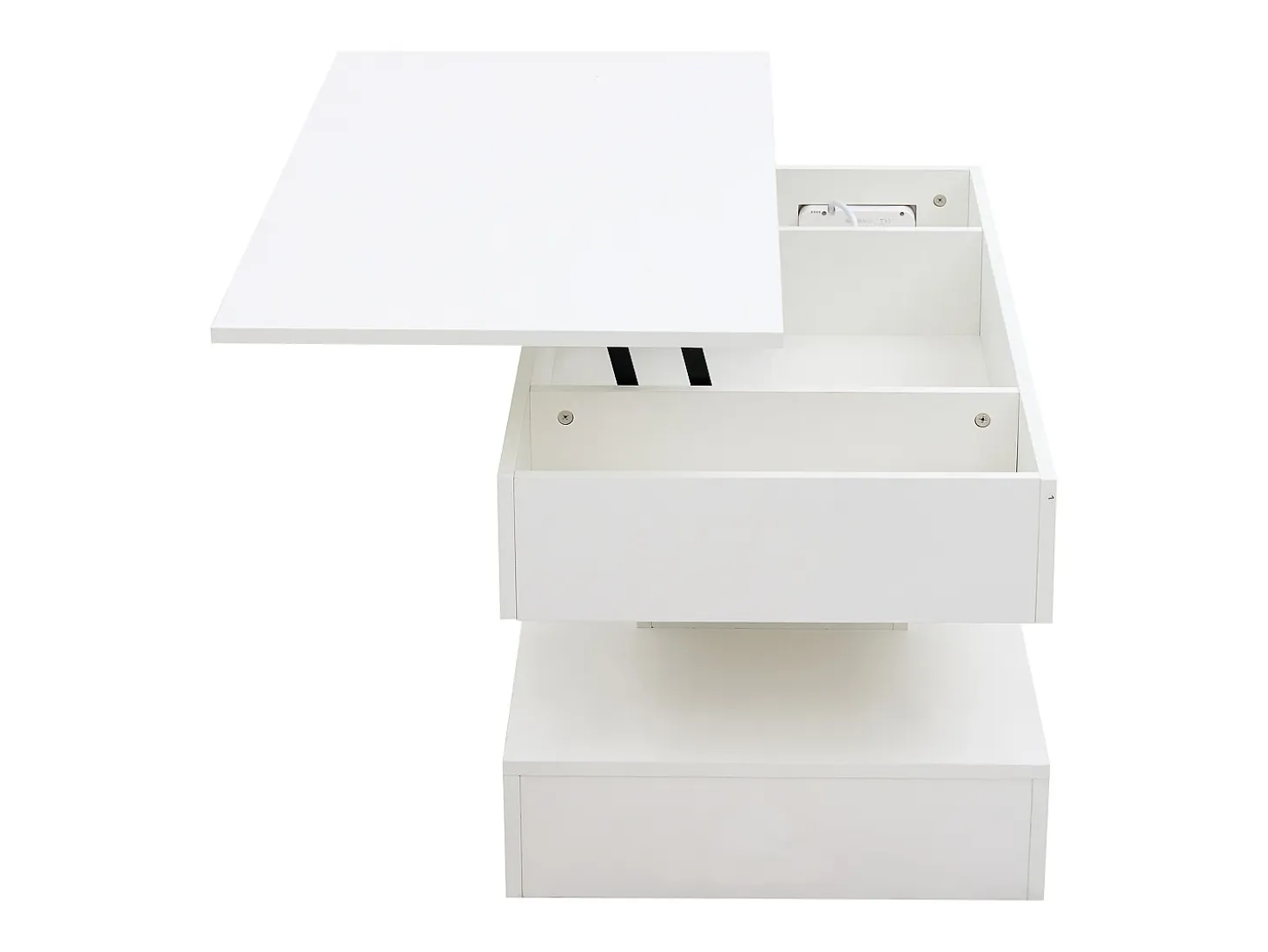 Mesa de centro moderna - Mesa de centro blanca con iluminación LED y toma de carga - elevación hidráulica