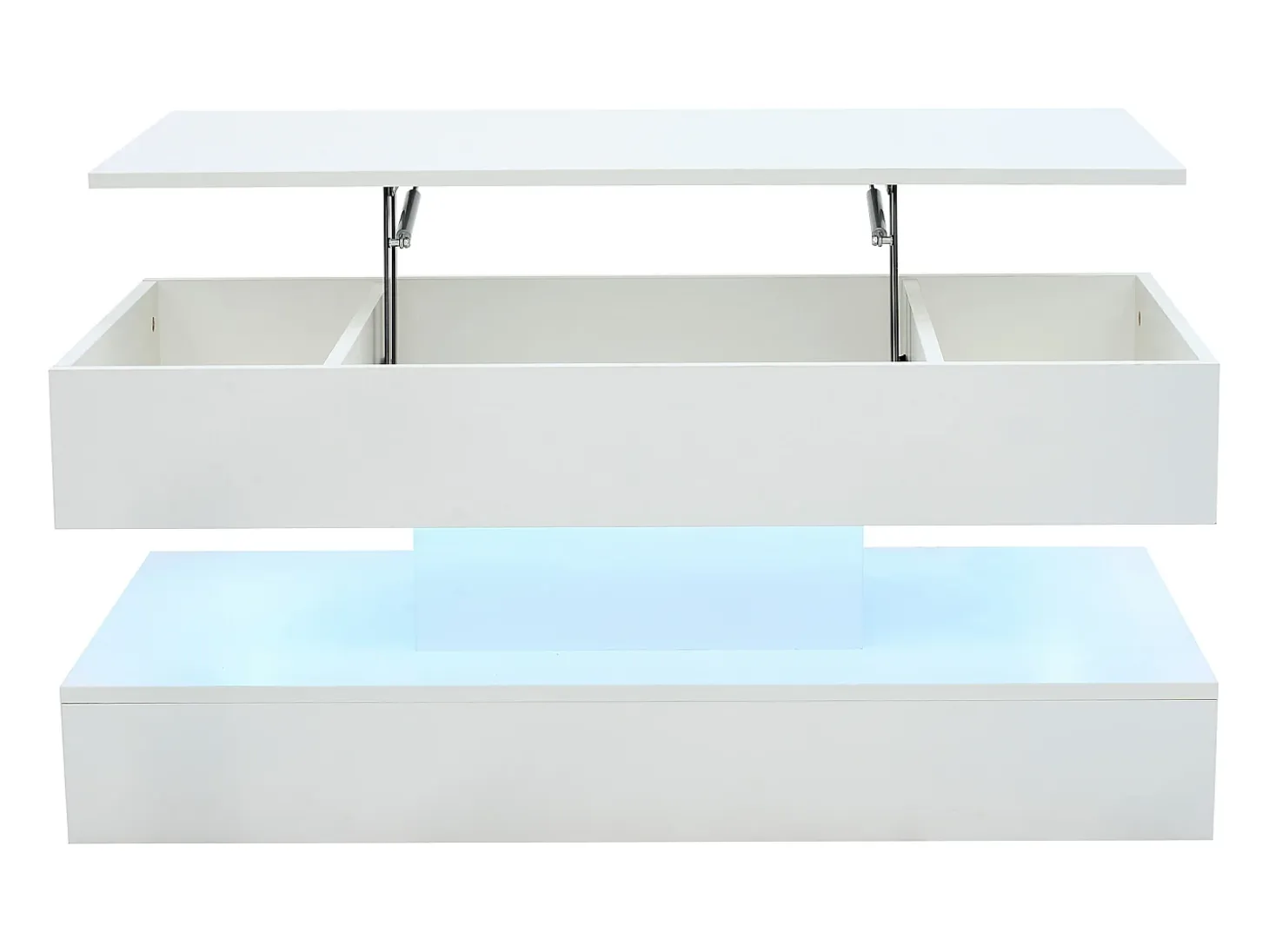 Mesa de centro moderna - Mesa de centro blanca con iluminación LED y toma de carga - elevación hidráulica