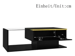 Mesa de centro moderna - Vidrio - Iluminación LED - Almacenamiento - Negro