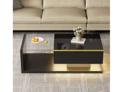 Mesa de centro moderna - Vidrio - Iluminación LED - Almacenamiento - Negro
