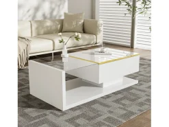 Mesa de centro moderna - Vidrio - Iluminación LED - Almacenamiento - Blanco