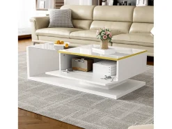 Mesa de centro moderna - Vidrio - Iluminación LED - Almacenamiento - Blanco