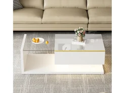 Mesa de centro moderna - Vidrio - Iluminación LED - Almacenamiento - Blanco