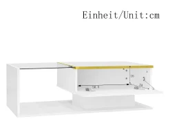 Mesa de centro moderna - Vidrio - Iluminación LED - Almacenamiento - Blanco