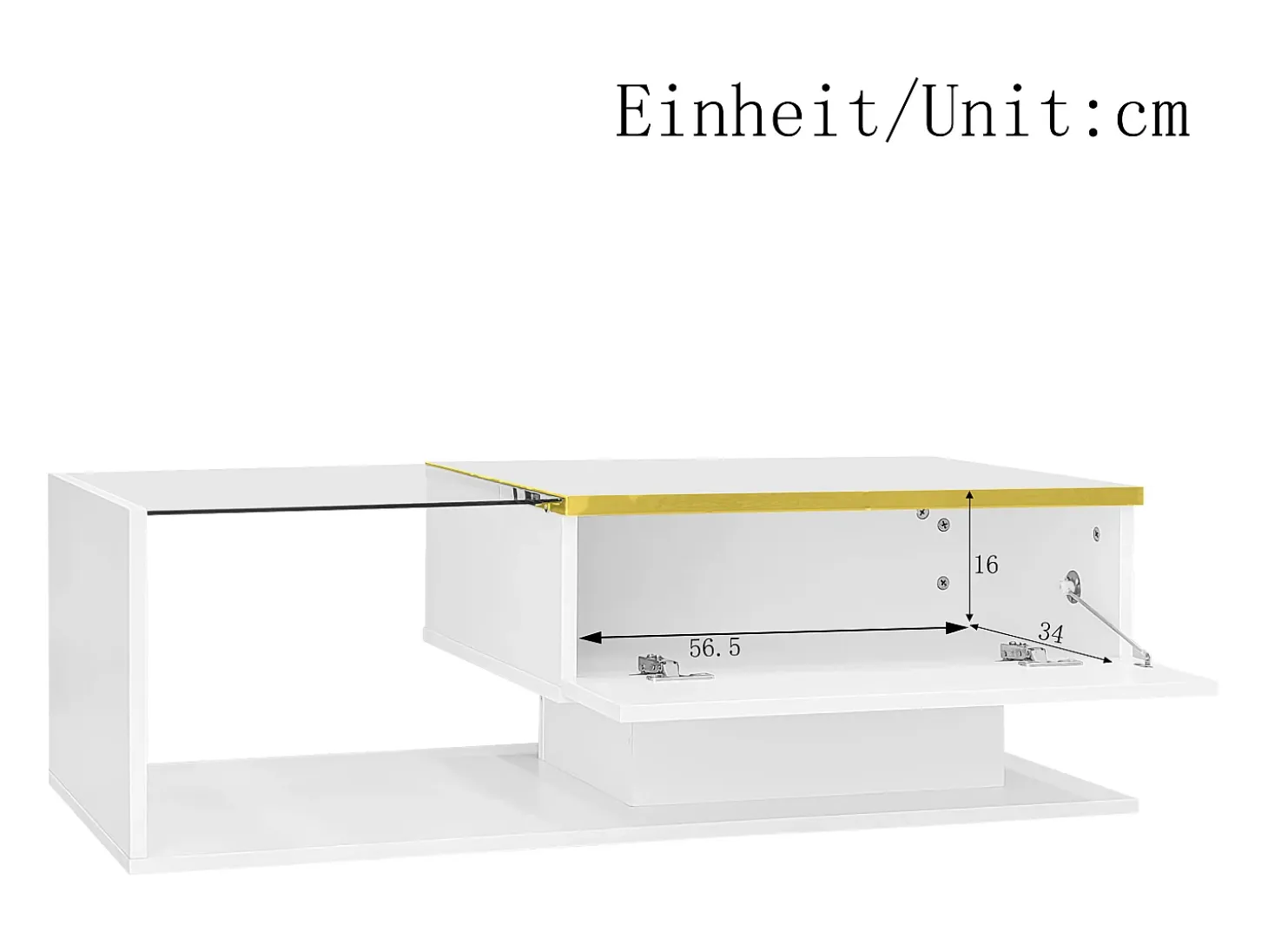 Mesa de centro moderna - Vidrio - Iluminación LED - Almacenamiento - Blanco