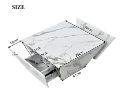 Mesa de centro moderna con forma de tambor, chapa de mármol blanco, 2 cajones, madera MDF, 70 x 70 x 37 cm