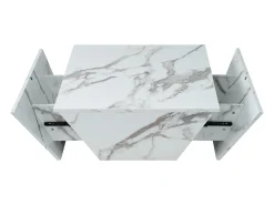 Mesa de centro moderna con forma de tambor, chapa de mármol blanco, 2 cajones, madera MDF, 70 x 70 x 37 cm