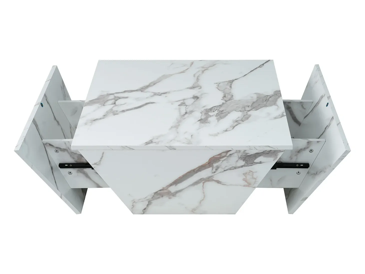 Mesa de centro moderna con forma de tambor, chapa de mármol blanco, 2 cajones, madera MDF, 70 x 70 x 37 cm