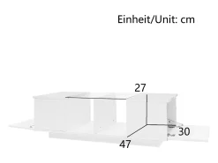 Mesa de centro moderna con 2 puertas y 2 compartimentos - 120 x 50 x 38,5 cm - LED - Cristal, MDF, tablero de partículas - Blanco brillo