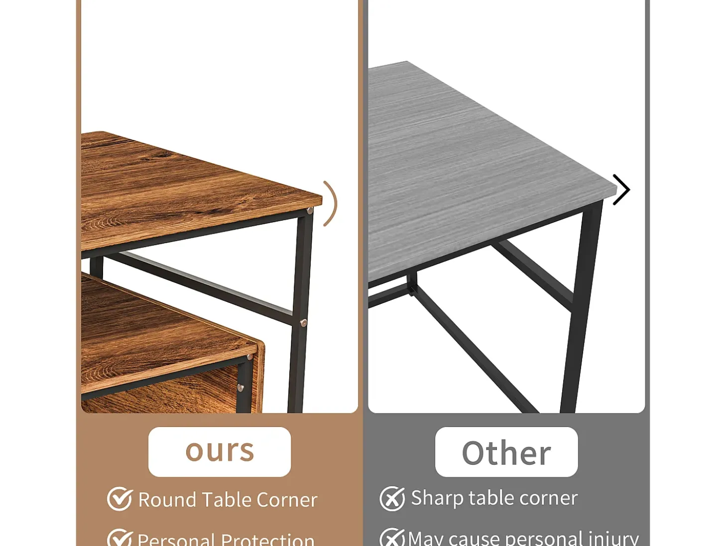 Mesa de centro moderna con almacenamiento de doble capa: diseño anticolisión con esquinas redondeadas, tablero grande de 105 cm con estantes abiertos.