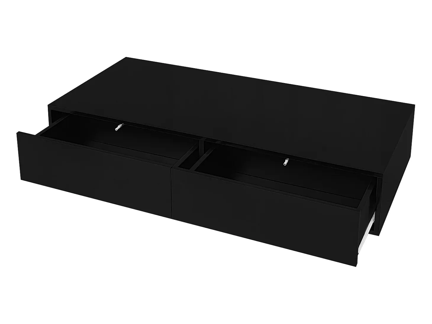 Mesa de centro moderna lacada de alto brillo con iluminación LED y 2 cajones - Negro