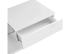 Mesa de centro moderna LED de cristal blanco y madera con cajón grande para salón, 105 x 55 x 32,5 cm