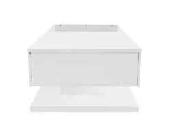 Mesa de centro moderna LED de cristal blanco y madera con cajón grande para salón, 105 x 55 x 32,5 cm