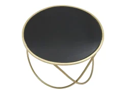 Mesa de centro moderna redonda 60cm metal dorado y cristal negro Ring