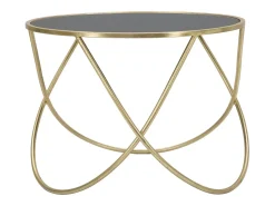 Mesa de centro moderna redonda 60cm metal dorado y cristal negro Ring