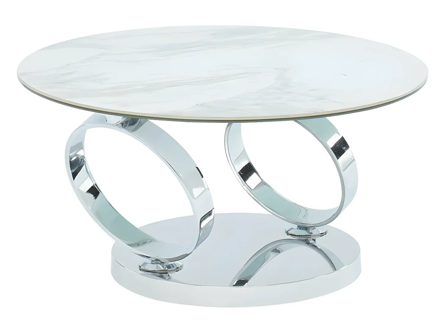 Mesa de centro modular de vidrio templado, cerámica y metal - Efecto mármol blanco - JOLINE