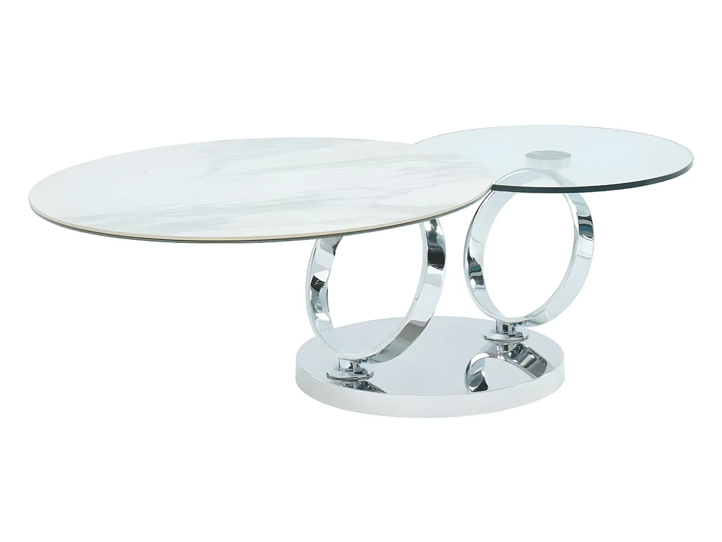 Mesa de centro modular de vidrio templado, cerámica y metal - Efecto mármol blanco - JOLINE