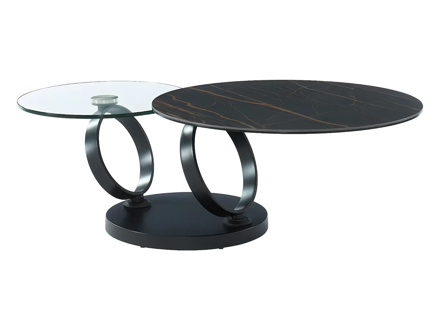 Mesa de centro modular de vidrio templado, cerámica y metal - Efecto mármol negro - JOLINE