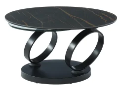 Mesa de centro modular de vidrio templado, cerámica y metal - Efecto mármol negro - JOLINE