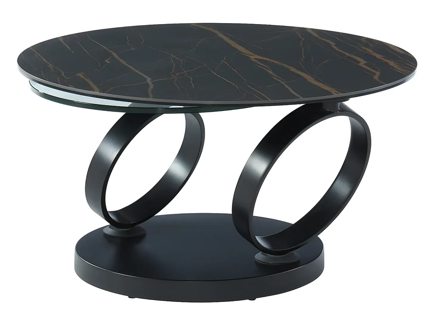 Mesa de centro modular de vidrio templado, cerámica y metal - Efecto mármol negro - JOLINE