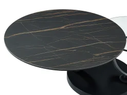 Mesa de centro modular de vidrio templado, cerámica y metal - Efecto mármol negro - JOLINE