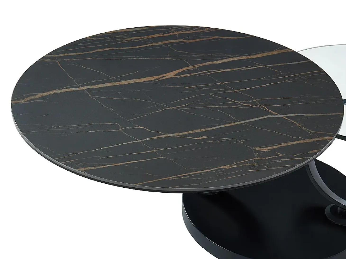 Mesa de centro modular de vidrio templado, cerámica y metal - Efecto mármol negro - JOLINE