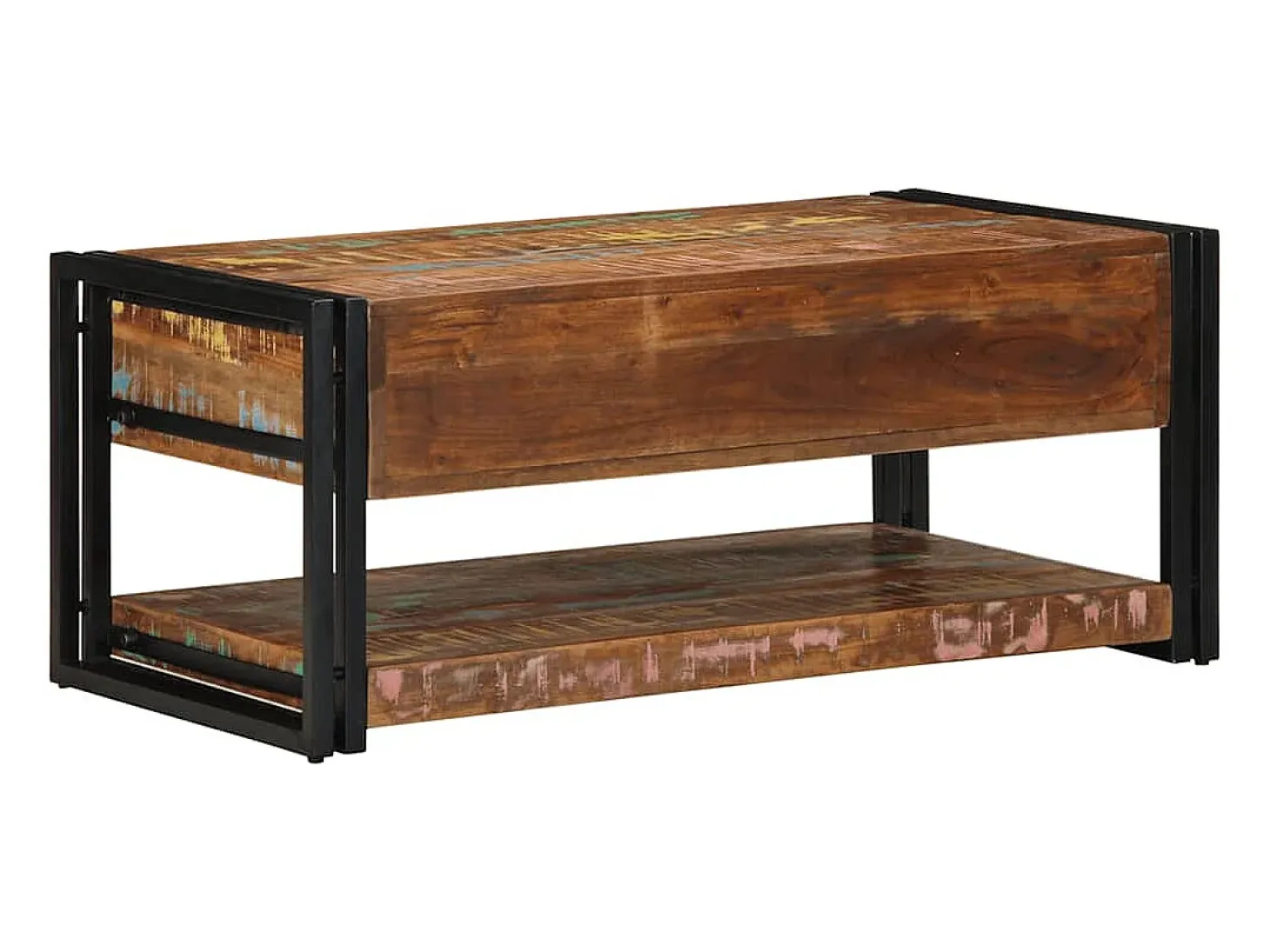 Mesa de centro multicolor 90x50x38 cm madera maciza reciclada