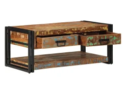 Mesa de centro multicolor 90x50x38 cm madera maciza reciclada