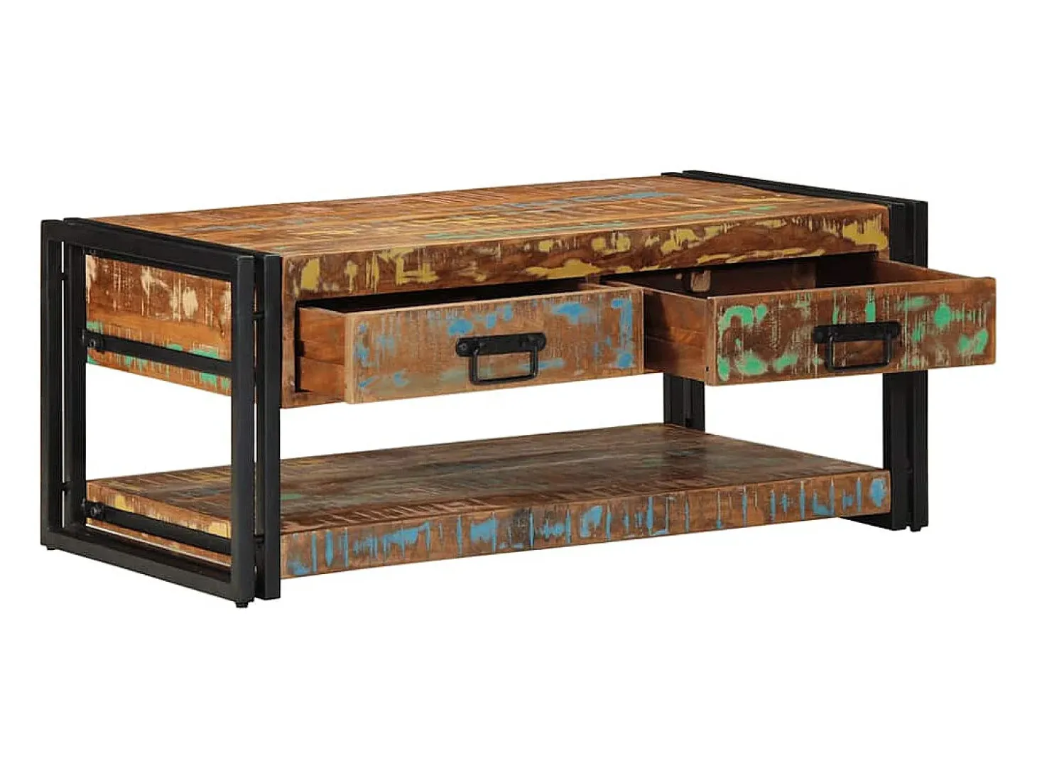 Mesa de centro multicolor 90x50x38 cm madera maciza reciclada