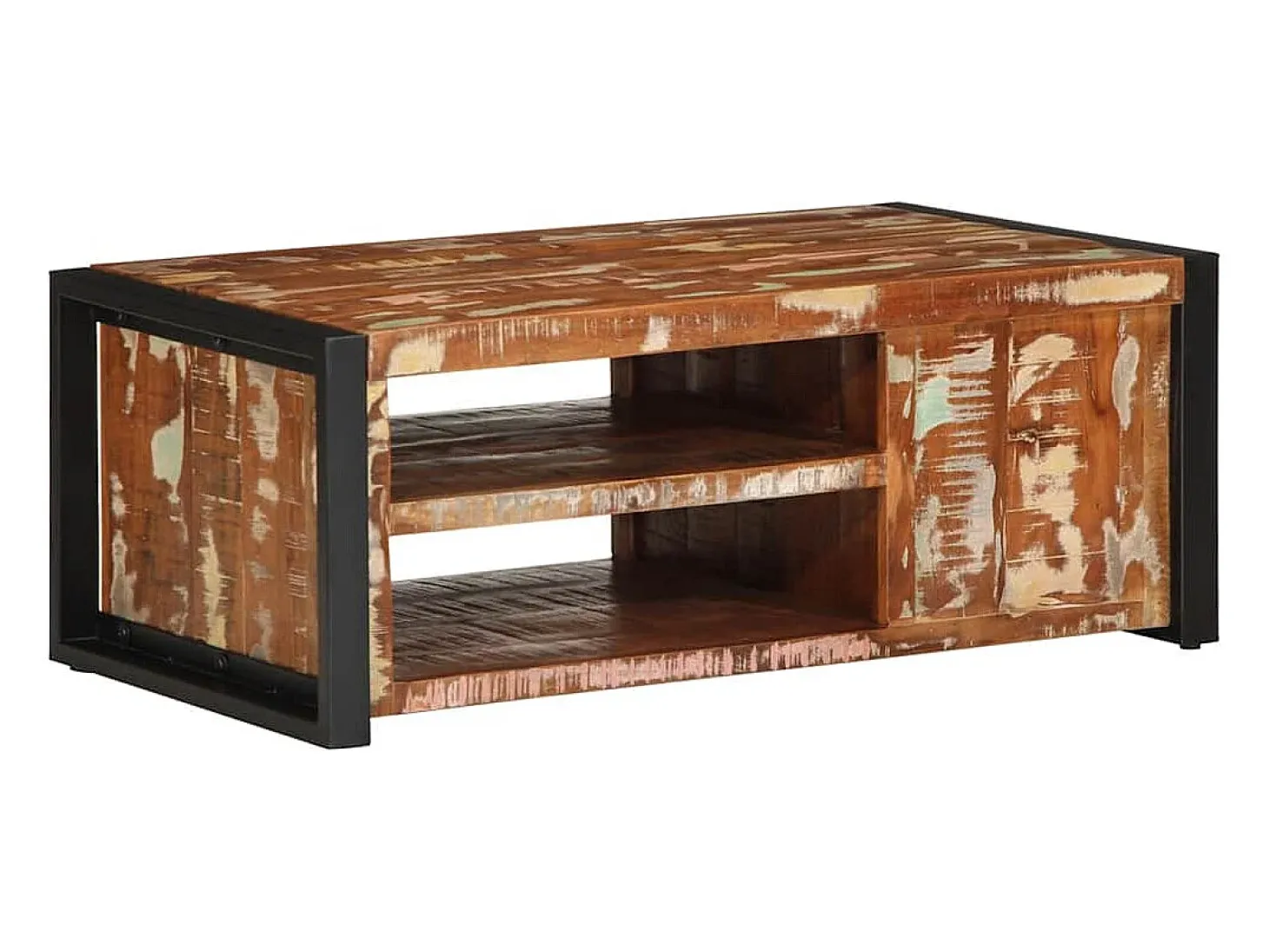 Mesa de centro multicolor 90x50x36 cm madera maciza reciclada