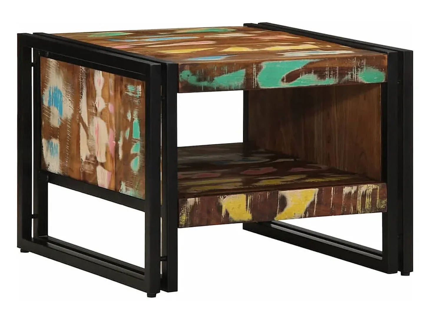 Mesa de centro multicolor 50x50x38 cm madera maciza reciclada