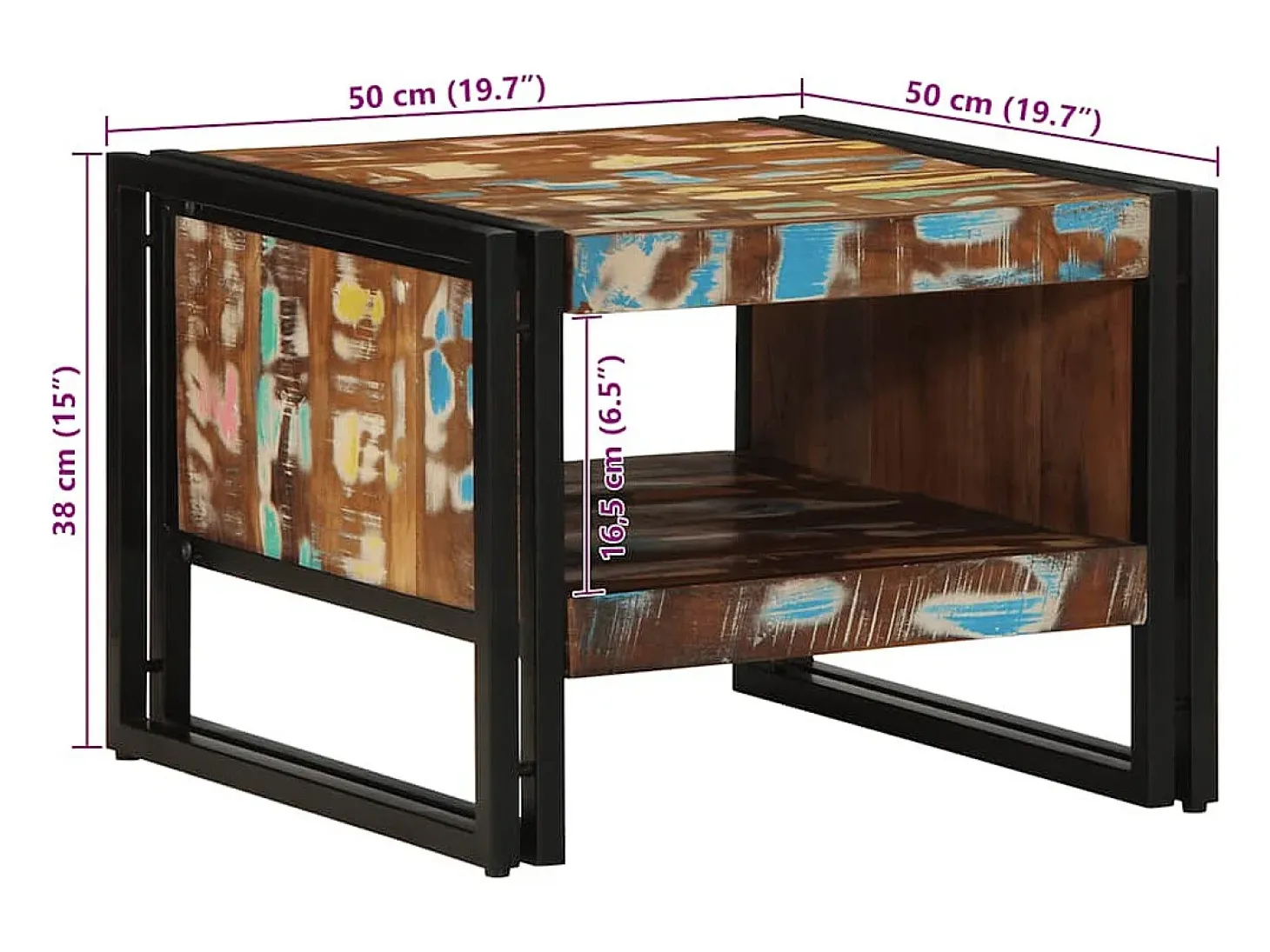 Mesa de centro multicolor 50x50x38 cm madera maciza reciclada