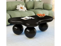Mesa de centro negra - Mesa de centro con luces LED y patas redondas negras - diseño en forma de nube - para sala de estar y habitación infantil