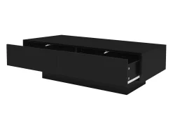 Mesa de centro negra brillante con 2 cajones de almacenamiento y luz LED – Para salón