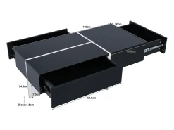 Mesa de centro negra brillante, mesa de salón, tablero de mármol con LED, 100 x 50 x 34,5 cm